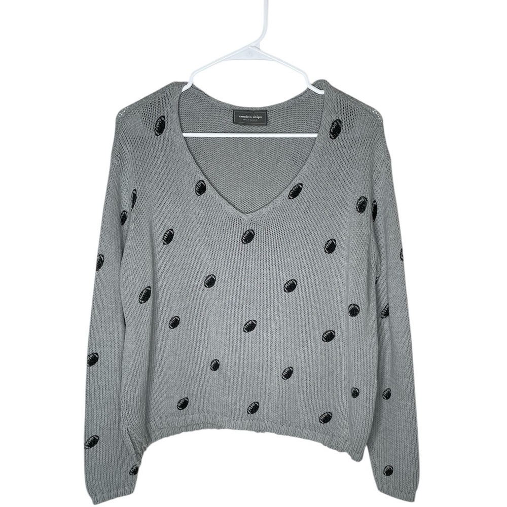 Wooden Ships Gray Football Knit Sweater Size S/M Pullover Paola Buendia